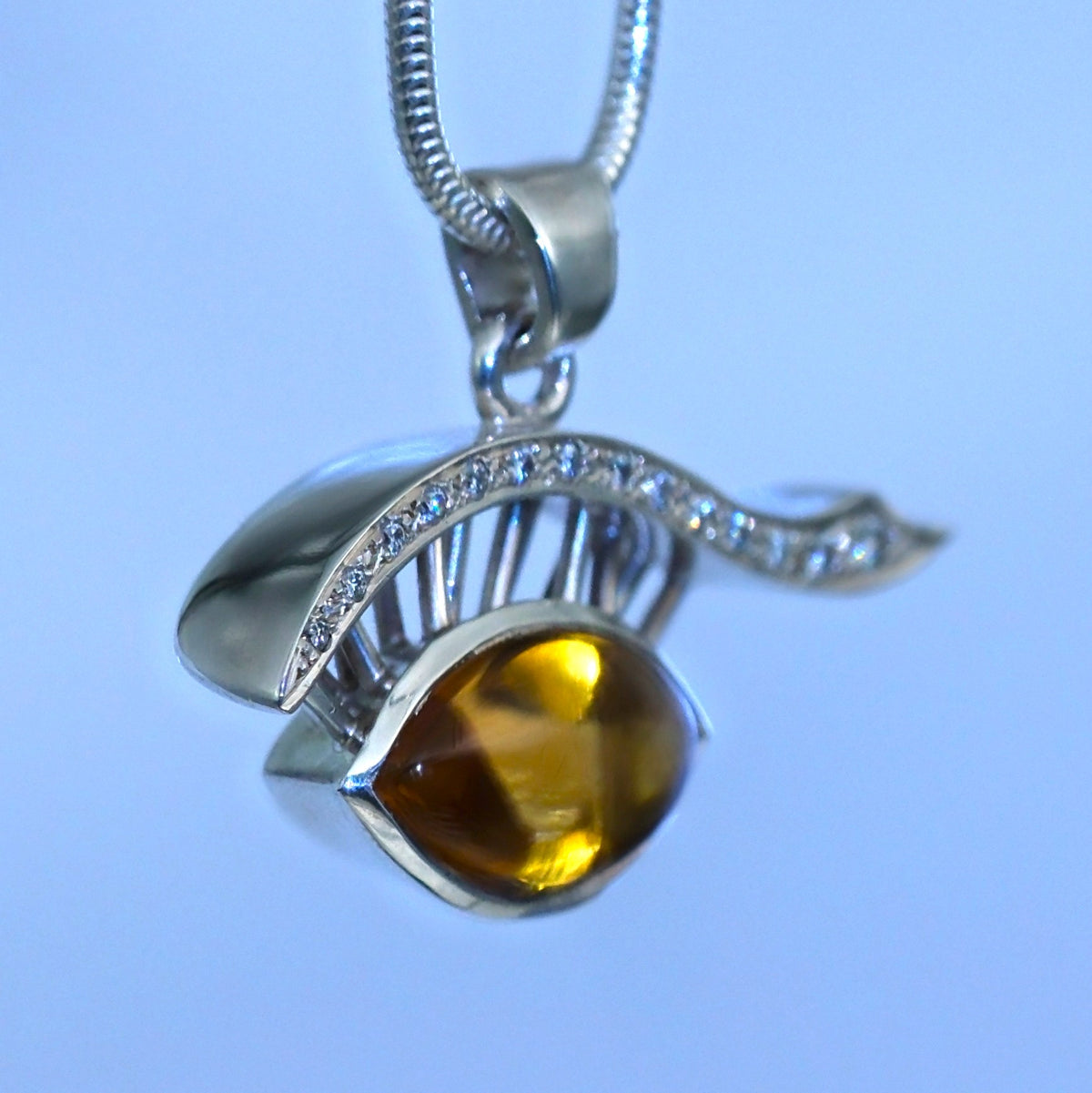 Narcissus – handmade sterling silver pendant by Matthew Street Jewellery, view 2