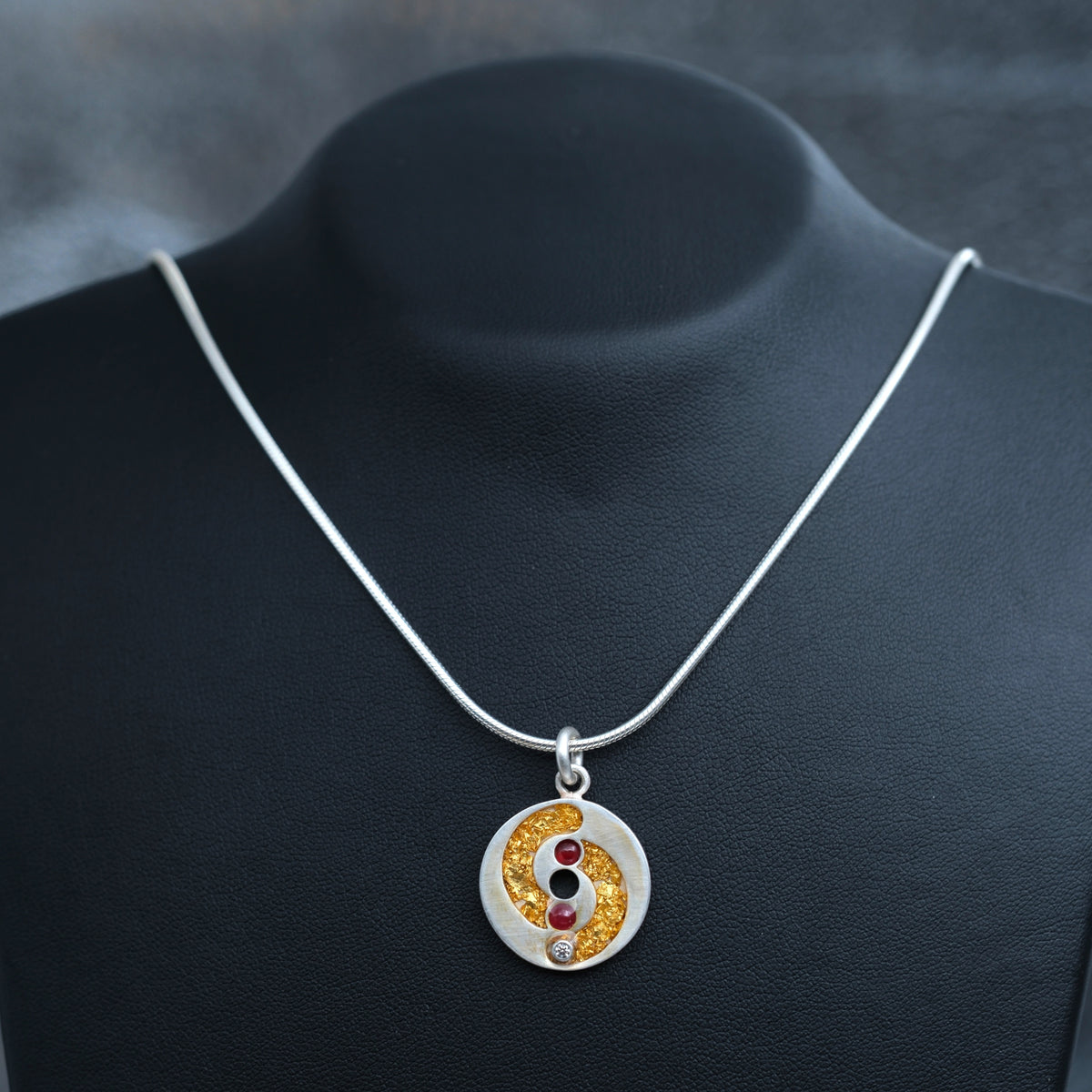 Golden Spiral – handmade gold & silver pendant by Matthew Street Jewellery, view 3
