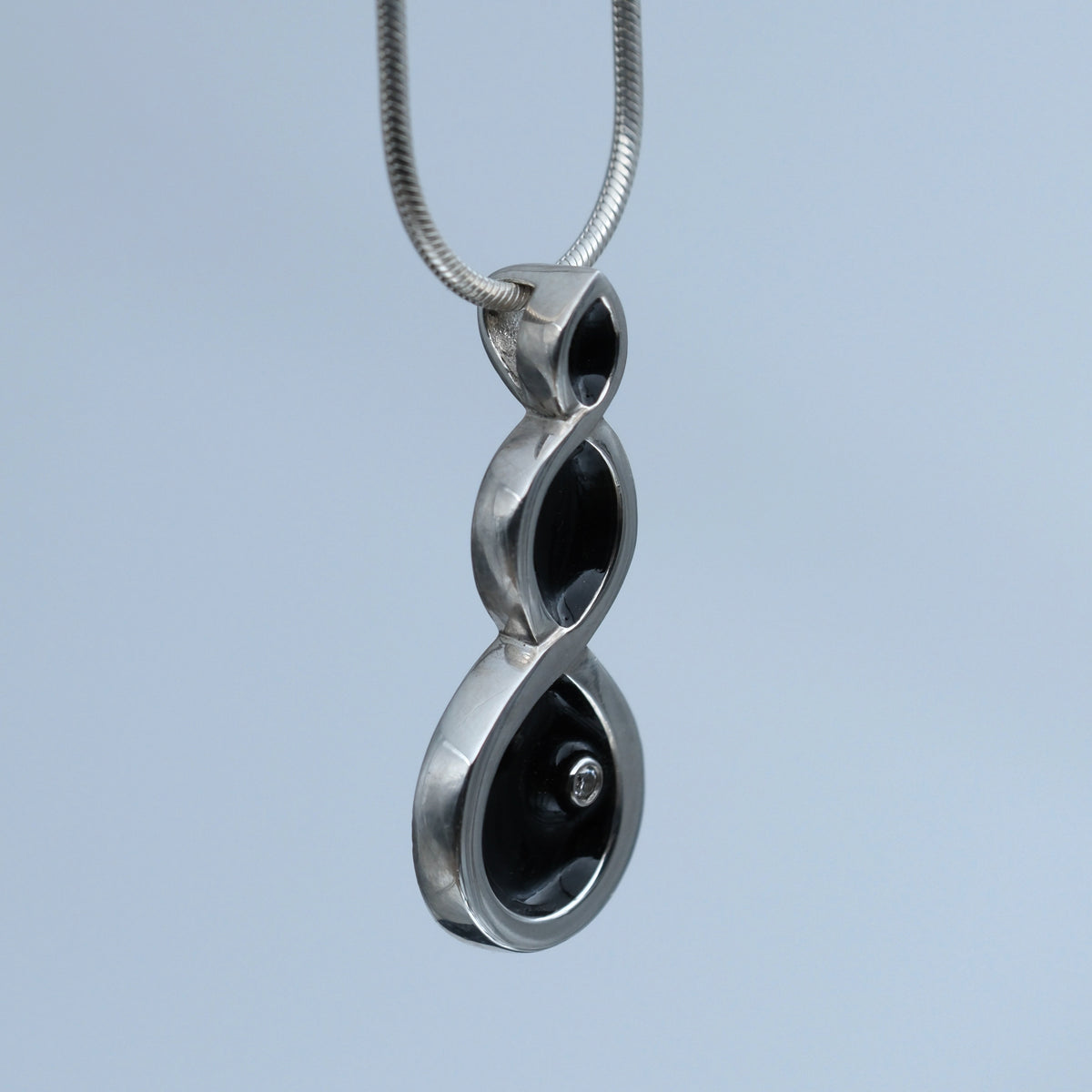 Shadow Drop – handmade sterling silver pendant by Matthew Street Jewellery, view 2
