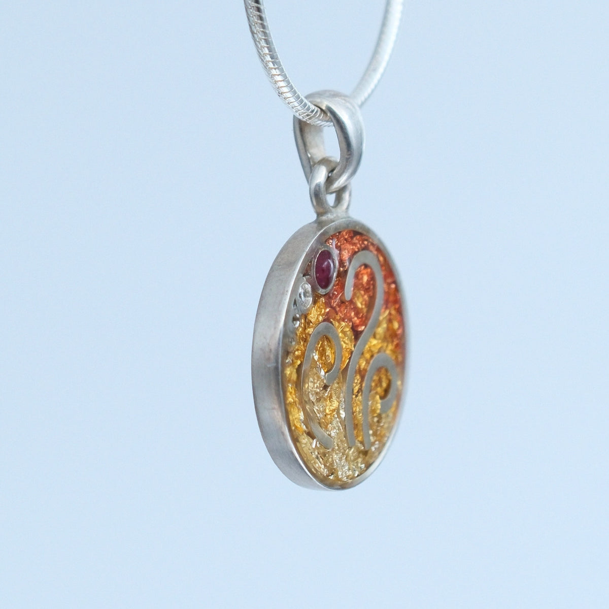 Flames – handmade gold & silver pendant by Matthew Street Jewellery, view 2