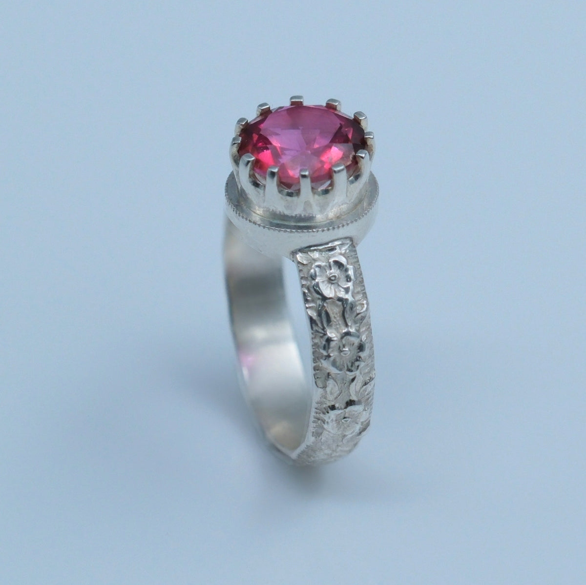 Cocktail Ring with Pink Topaz – handmade sterling silver ring by Matthew Street Jewellery, view 3