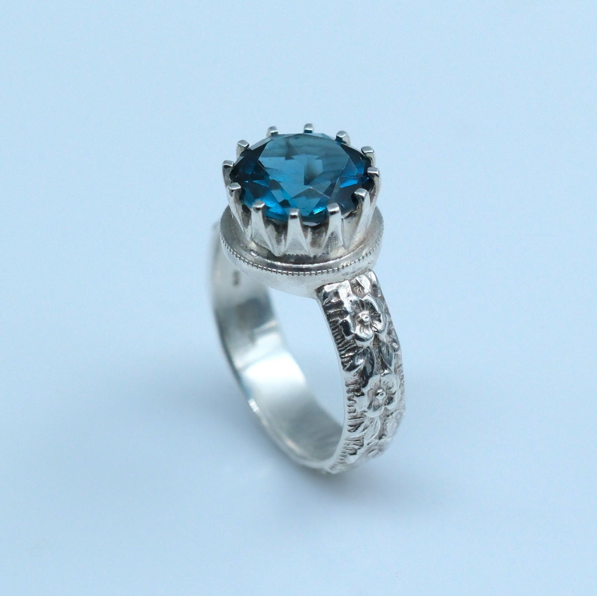 Cocktail Ring with Blue Zircon – handmade sterling silver ring by Matthew Street Jewellery, view 3