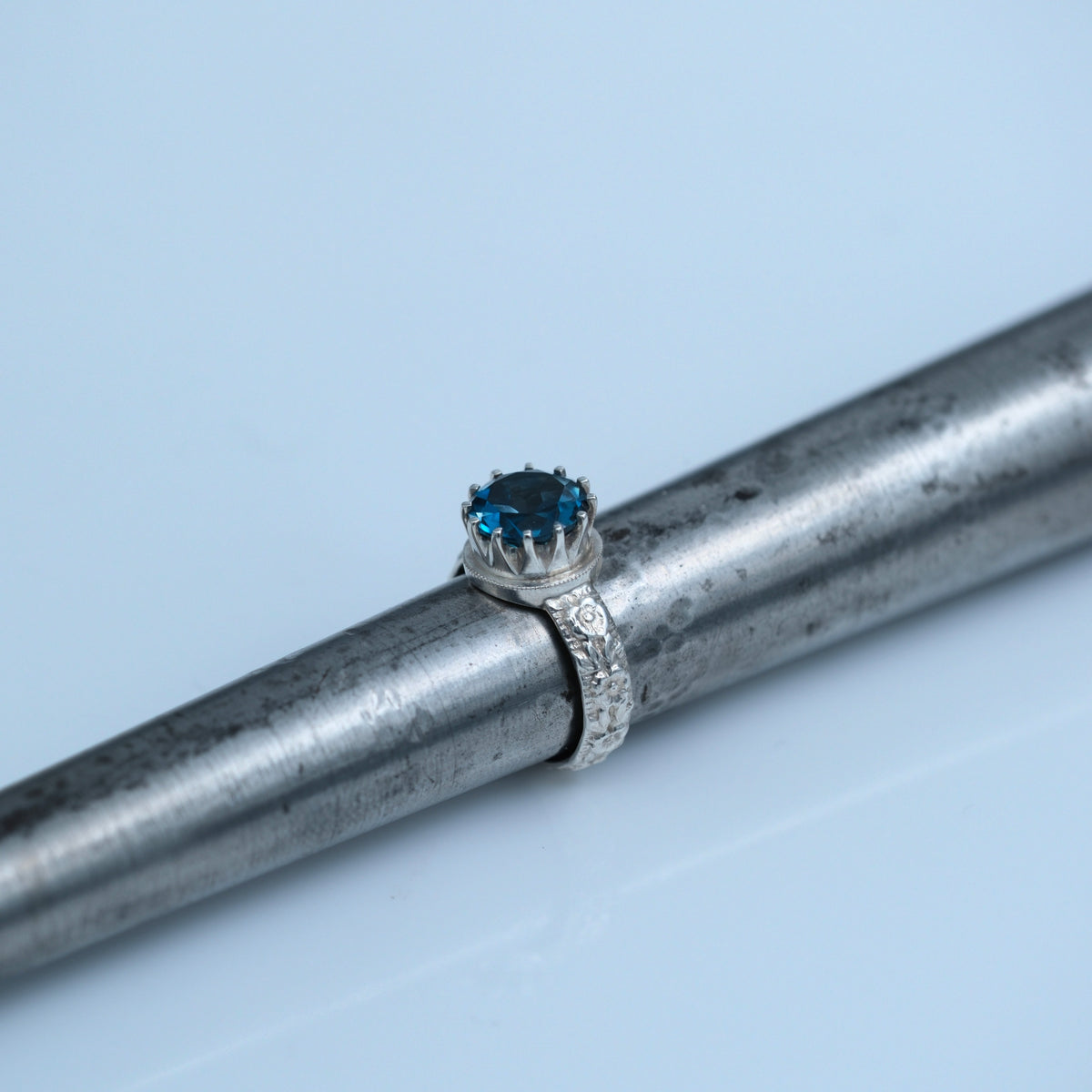 Cocktail Ring with Blue Zircon – handmade sterling silver ring by Matthew Street Jewellery, view 4