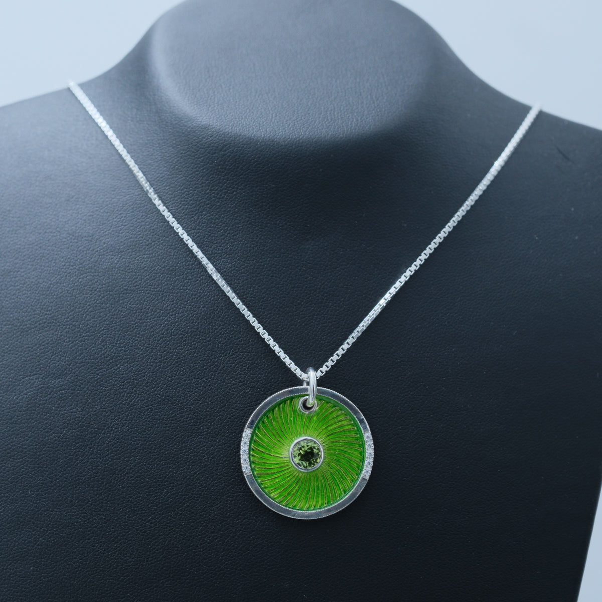 Peridot Swirl – handmade sterling silver pendant by Matthew Street Jewellery, view 3